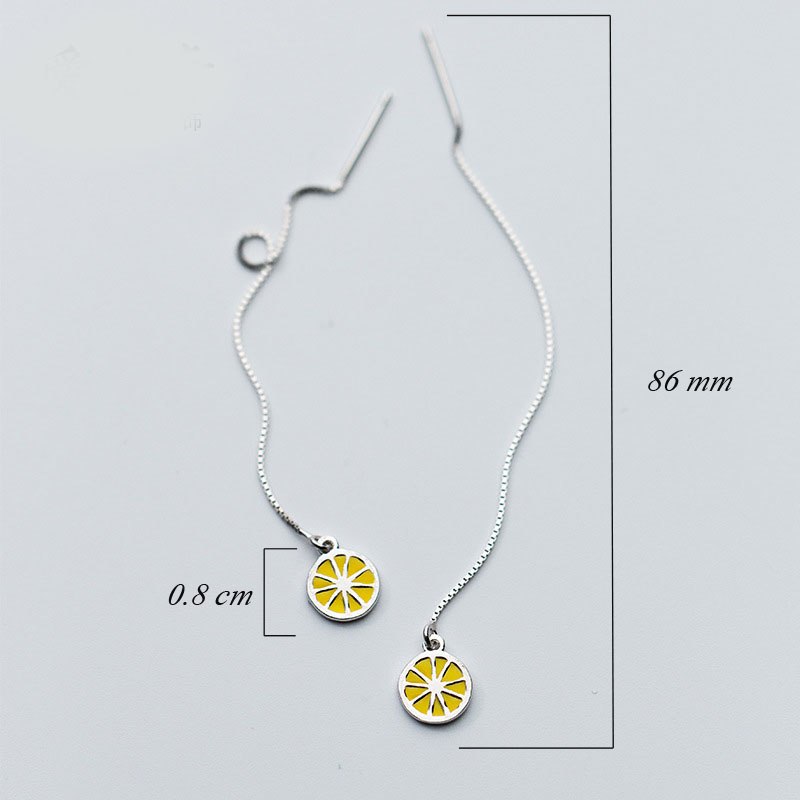 Fruit Design Ear Line 925 Sterling Silver Long Earrings For Women Cute Orange Decoration Fine Jewelry 86 mm In Length
