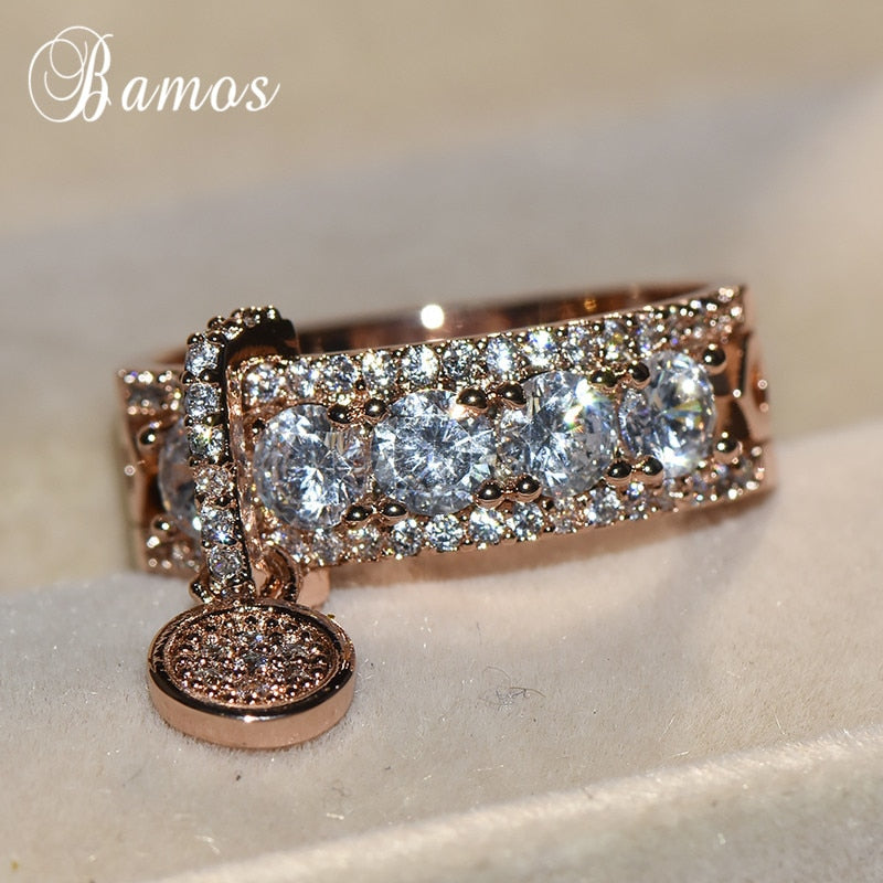 Luxury White Zircon Engagement Ring Vintage Rose Gold Filled Wedding Rings For Women Fashion Jewelry 2020 New Arrival