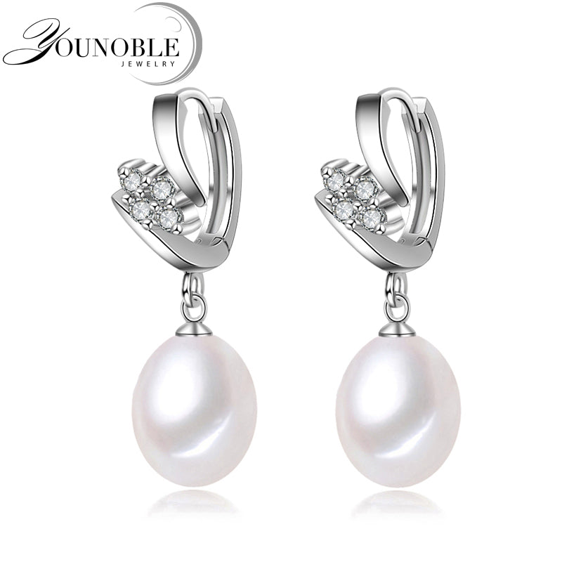Beautiful 925 sterling silver earrings for women,bridal cultured natural black white pearl earrings