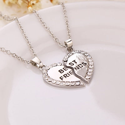 Best Friends Pendant Necklaces Heart Shape BFF necklaces Rhinestone Gold Silver Half Half Gift For Friends Friends Jewelry