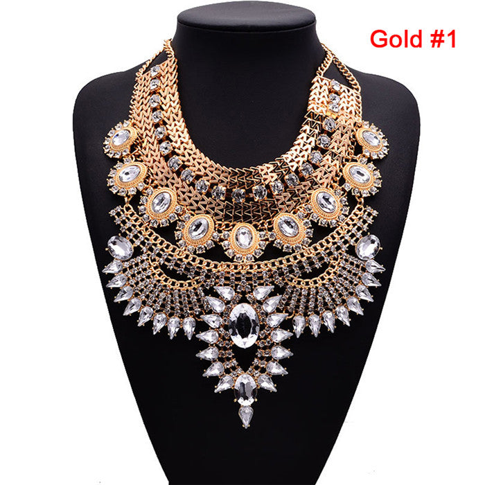 Bib choker necklace Women statement necklace big chunky vintage collier femme maxi black silver crystal Chocker #232831