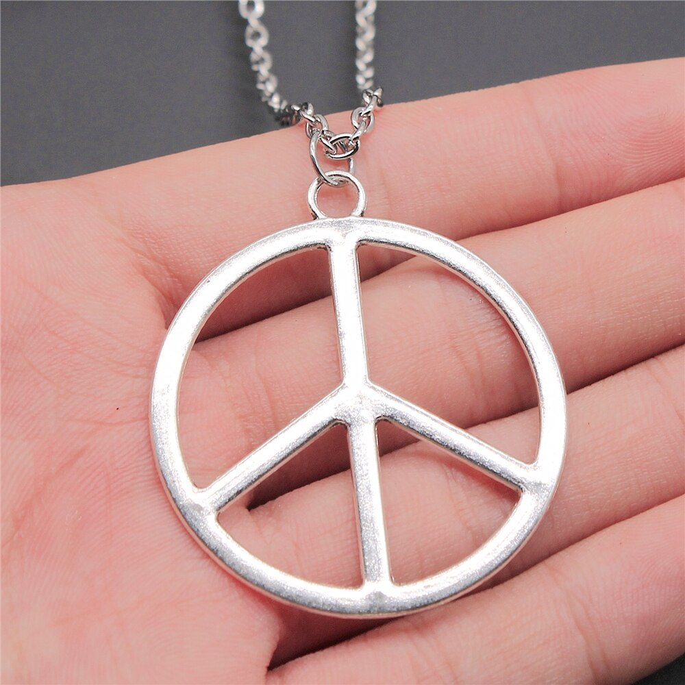 Big Peace Sign Pendant Necklace Simple Vintage Peace Symbol Pendant Ne