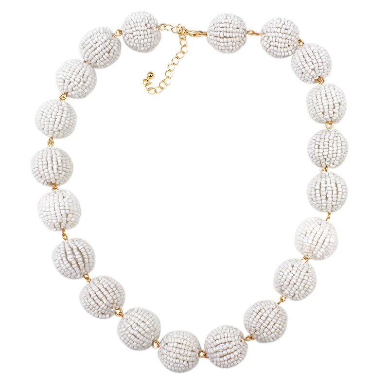 Big White Seed Beads Ball Short Choker Collar Necklace with Pearls Brincos Jewelry Necklace for Women Bridal Wedding Party Gift
