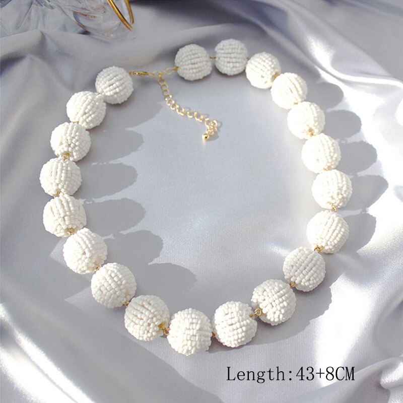 Big White Seed Beads Ball Short Choker Collar Necklace with Pearls Brincos Jewelry Necklace for Women Bridal Wedding Party Gift