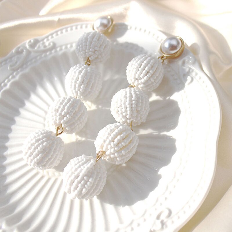 Big White Seed Beads Ball Short Choker Collar Necklace with Pearls Brincos Jewelry Necklace for Women Bridal Wedding Party Gift