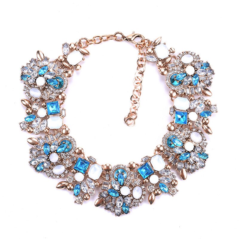 Bohemia Crystal Bridal Jewelry Exaggerated Flower Party Necklace Set Wedding Full of Diamonds Chocker  Chunky Jewelry