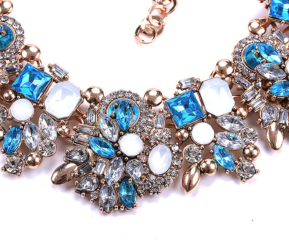 Bohemia Crystal Bridal Jewelry Exaggerated Flower Party Necklace Set Wedding Full of Diamonds Chocker  Chunky Jewelry