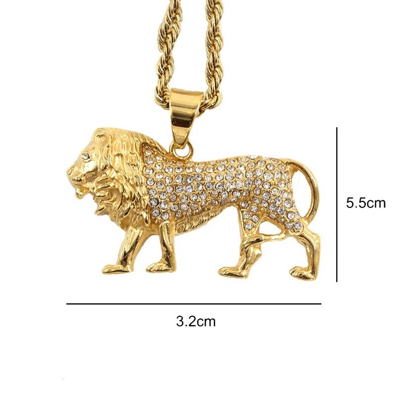 Bohemian Rhinestone Alloy Lion Necklace Pendant for Men Retro Hip Hop Rock Animal Necklace Men's Party Wedding Jewelry Accessori