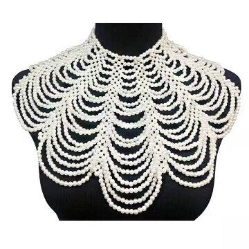Brand Weaving Pearl Necklace Fake Collar Shawl Cape Multi-Layers Geometric Wide Chokers Necklace Wedding Bride Necklace Jewelry