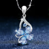 Butterfly Modelling CZ Blue Crystal Pendant Women Water Drop Shaped AAA Zircon Clavicle Chain for Women Wedding Jewelry
