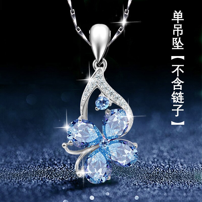 Butterfly Modelling CZ Blue Crystal Pendant Women Water Drop Shaped AAA Zircon Clavicle Chain for Women Wedding Jewelry