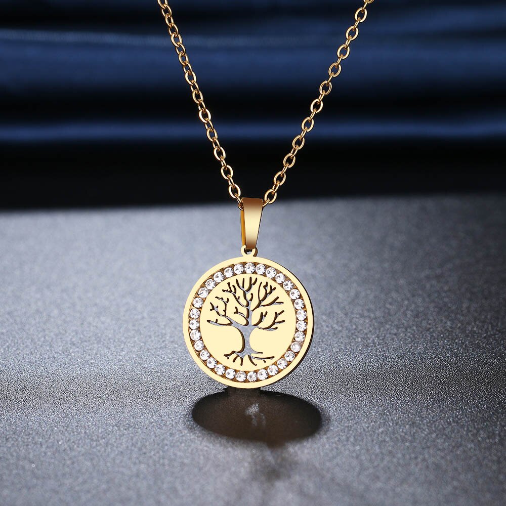CACANA 316L stainless steel Life Tree Necklace Crystal Rhinestone Necklaces For Women Wedding Valentine's Day Gifts N2116