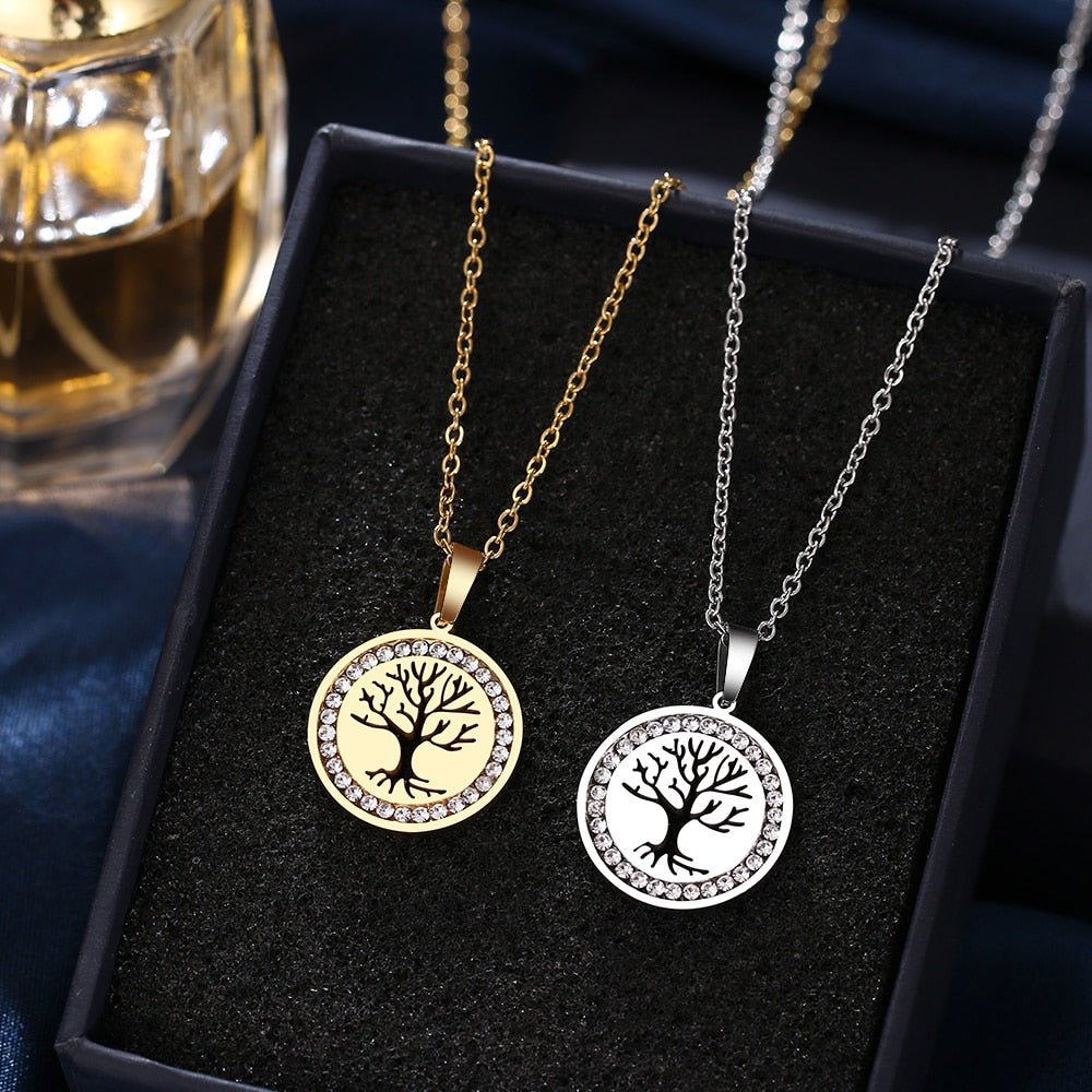 CACANA 316L stainless steel Life Tree Necklace Crystal Rhinestone Necklaces For Women Wedding Valentine's Day Gifts N2116