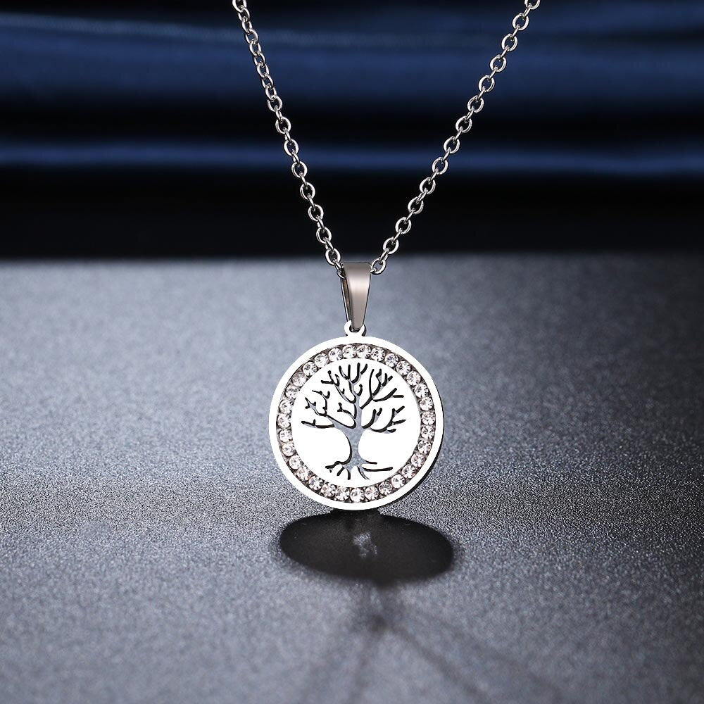 CACANA 316L stainless steel Life Tree Necklace Crystal Rhinestone Necklaces For Women Wedding Valentine's Day Gifts N2116