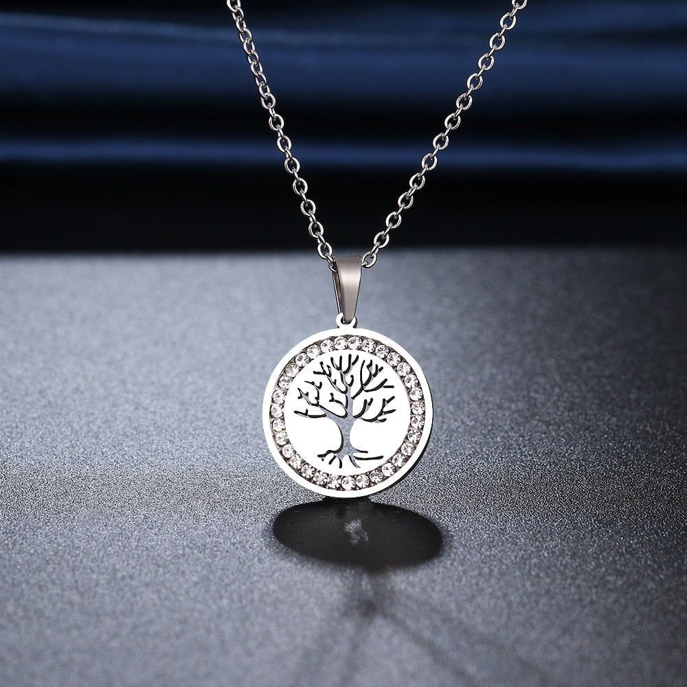 CACANA 316L stainless steel Life Tree Necklace Crystal Rhinestone Necklaces For Women Wedding Valentine's Day Gifts N2116