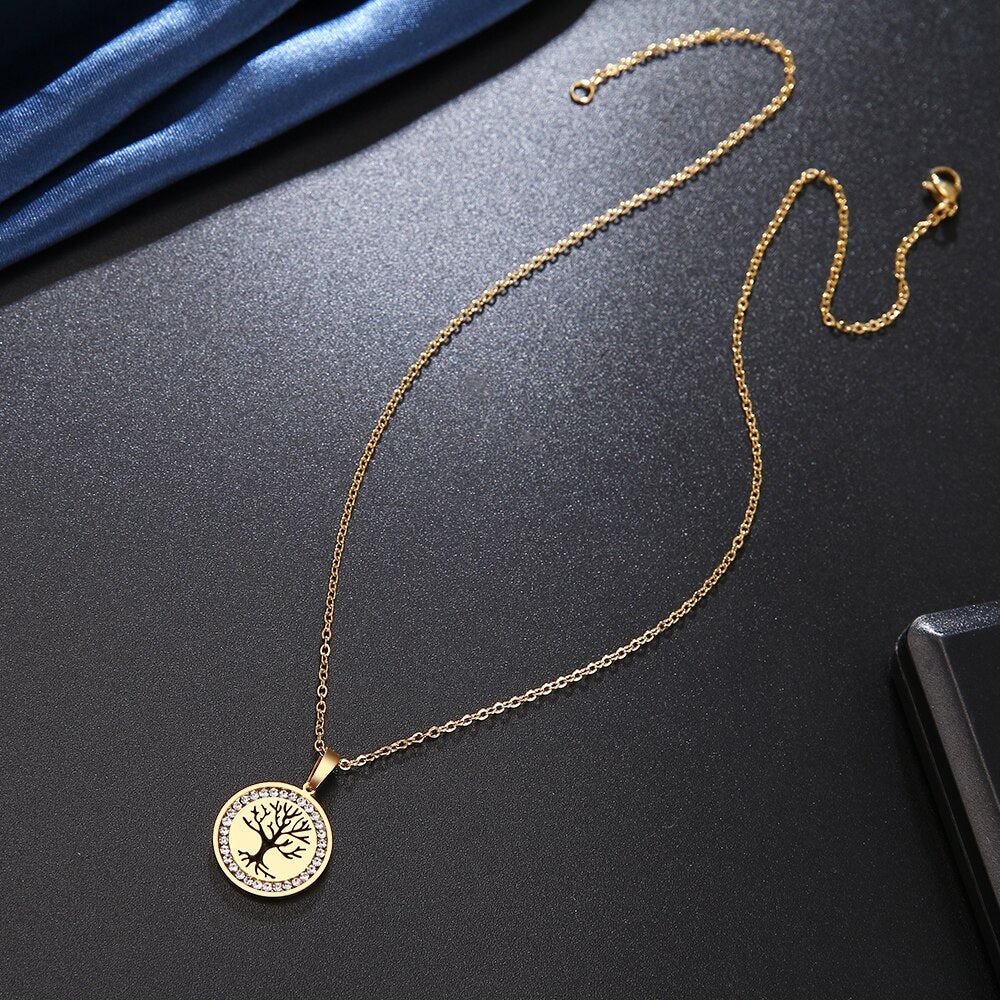 CACANA 316L stainless steel Life Tree Necklace Crystal Rhinestone Necklaces For Women Wedding Valentine's Day Gifts N2116