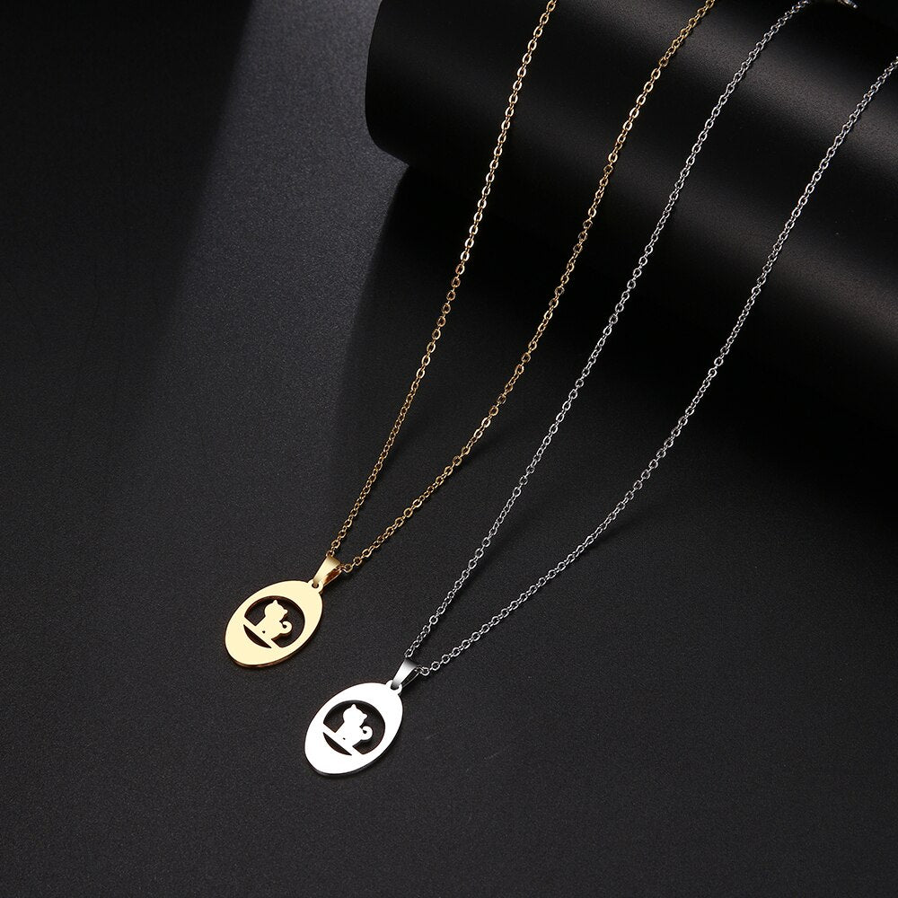 CACANA Stainless Steel Necklace For Women Man Thinking Cat Pendant Choker Necklace Engagement Jewelry