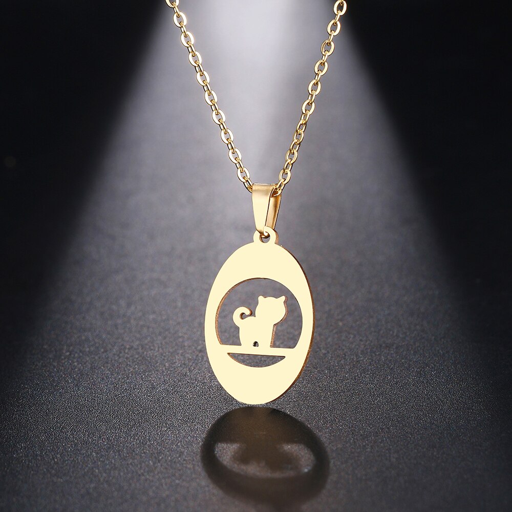 CACANA Stainless Steel Necklace For Women Man Thinking Cat Pendant Choker Necklace Engagement Jewelry