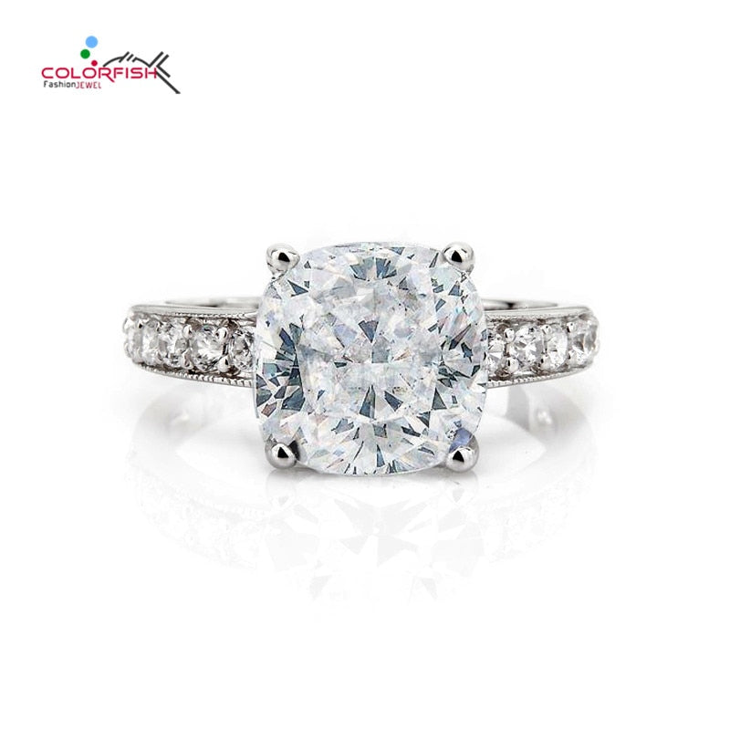 Solid 925 Sterling Silver Solitaire Engagement Ring 5.5Ct Cushion Cut Sona Luxury Jewelry For Women Wedding Ring Gift