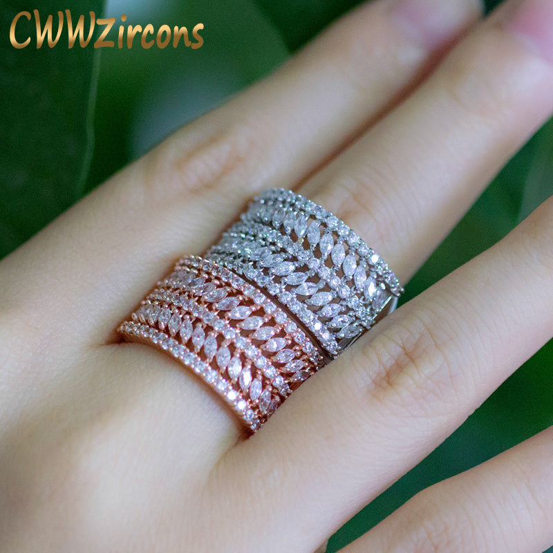 Luxury Brand Designer Jewelry Rose Gold Color Round Marquise CZ Stone Style Big Finger Rings for Women R054