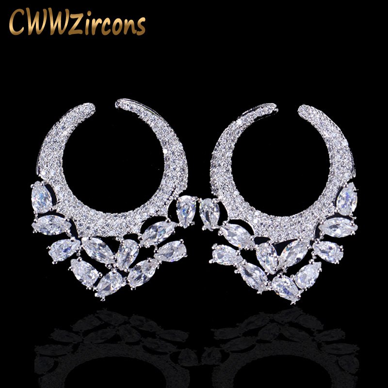 Stylish High Quality Cubic Zirconia Stone Paved Real Pure Sterling Silver 925 Jewelry Earring For Women CZ187