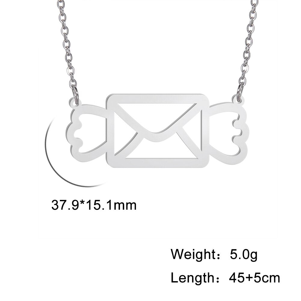 Cazador Letter Envelope Pendant Necklaces for Women Friends Stainless Steel Choker Jewelry Party Wedding Valentine's Day Gifts