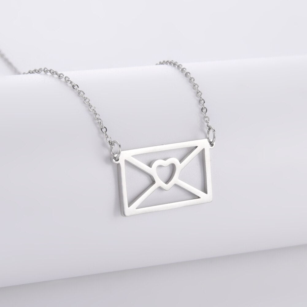 Cazador Letter Envelope Pendant Necklaces for Women Friends Stainless Steel Choker Jewelry Party Wedding Valentine's Day Gifts