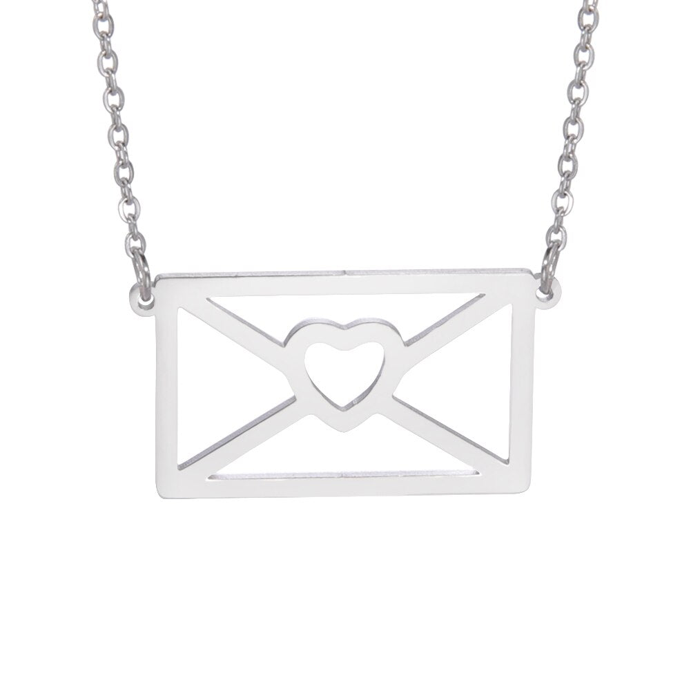 Cazador Letter Envelope Pendant Necklaces for Women Friends Stainless Steel Choker Jewelry Party Wedding Valentine's Day Gifts