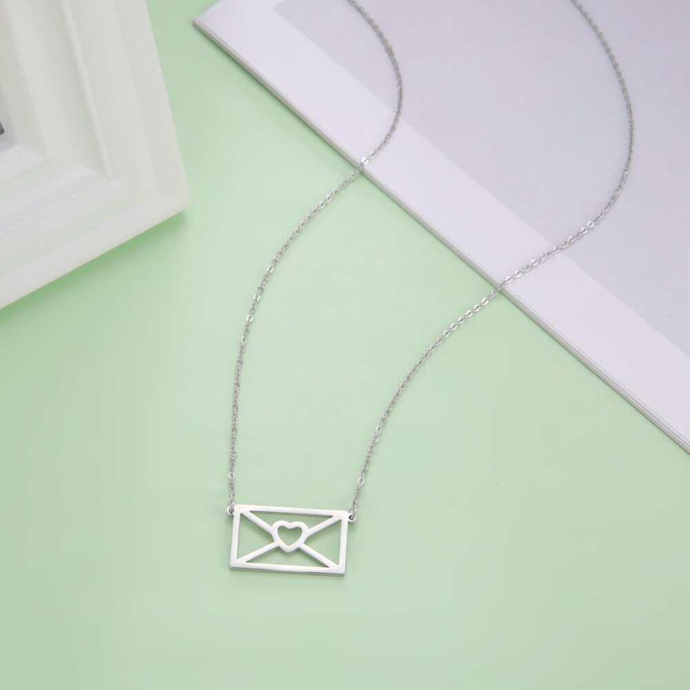 Cazador Letter Envelope Pendant Necklaces for Women Friends Stainless Steel Choker Jewelry Party Wedding Valentine's Day Gifts