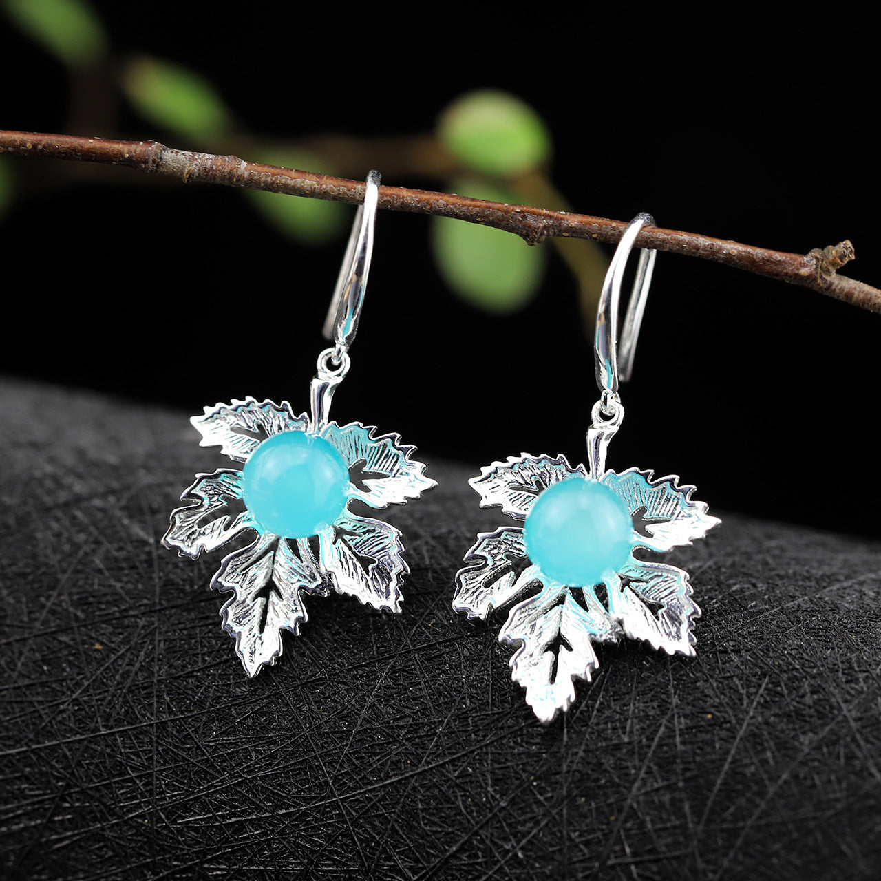 Character Silver Items Fashion Earrings Wholesale S925 Pure Silver Ornaments Ms Leaf Type Hollow Out Amazonite Pendants