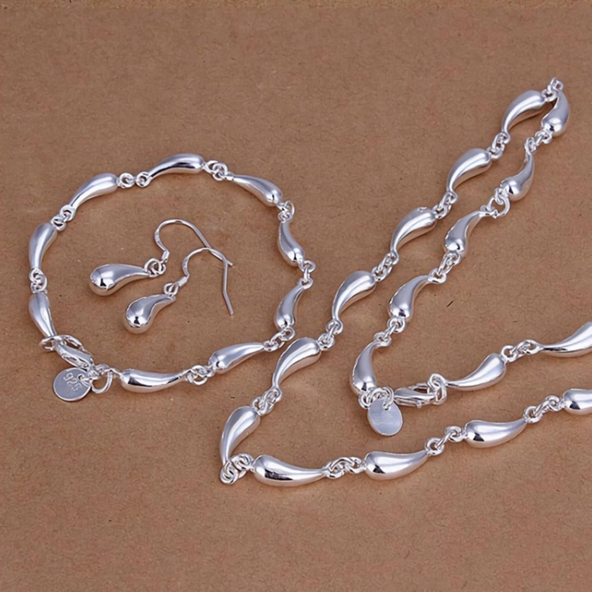 Charm 925 Sterling silver fine water drop necklace earrings bracelet jewelry sets for women party wedding holiday gifts