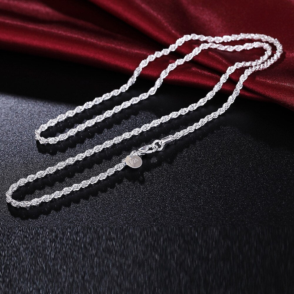 Charms 925 Stamped Silver 3MM beautiful twisted rope Necklace for Women 16-24 Incn party Jewelry Holiday gifts