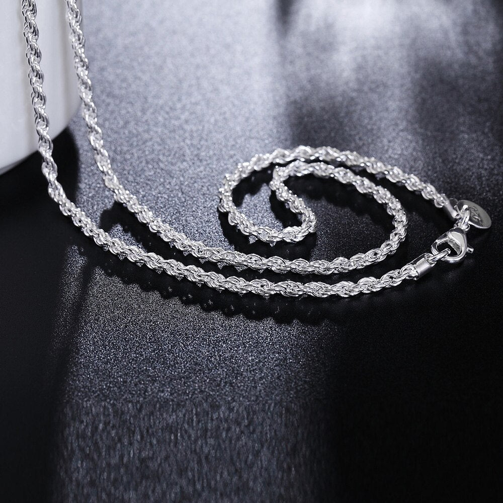 Charms 925 Stamped Silver 3MM beautiful twisted rope Necklace for Women 16-24 Incn party Jewelry Holiday gifts