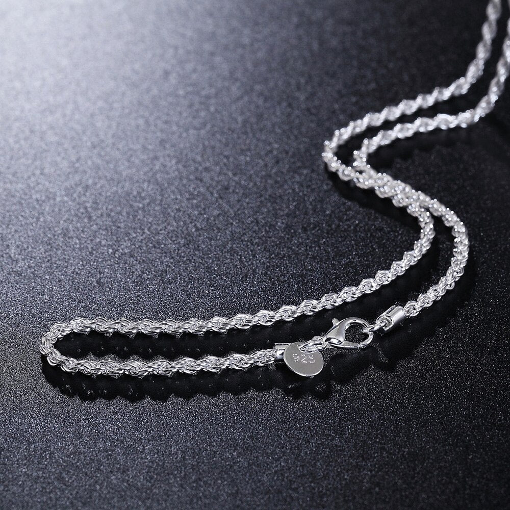 Charms 925 Stamped Silver 3MM beautiful twisted rope Necklace for Women 16-24 Incn party Jewelry Holiday gifts