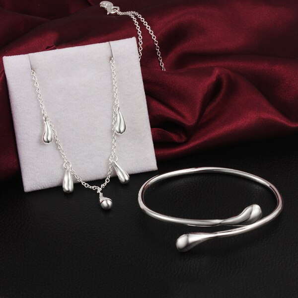 Charms 925 sterling Silver fine water drop necklace bangle bracelet Jewelry set for woman Party wedding designer jewelry gifts