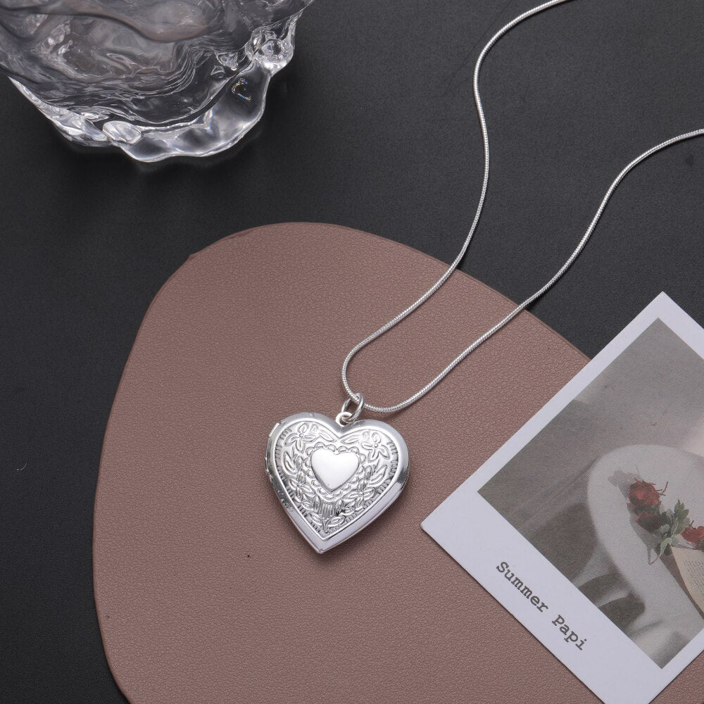 Charms designer 925 Stamped Silver trend Heart photo frame Pendant Necklace for woman party Jewelry Holiday Gifts