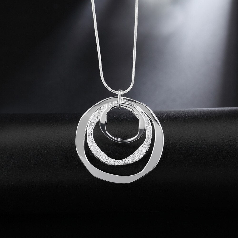 Charms nobel 925 Stamped Silver Bohemia three circle pendant Necklace For Women Wedding Jewelry party Christmas gifts