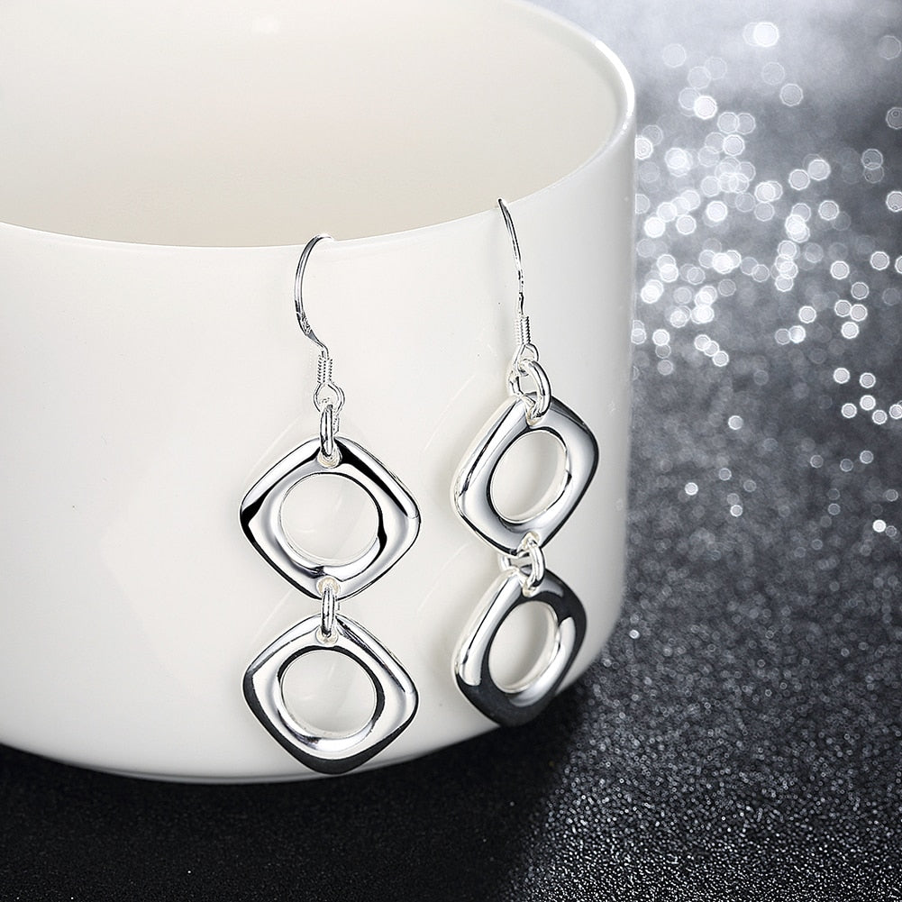 Charms streetwear 925 sterling Silver Round square pendant necklace Bracelet earring Jewelry set for women Party gifts