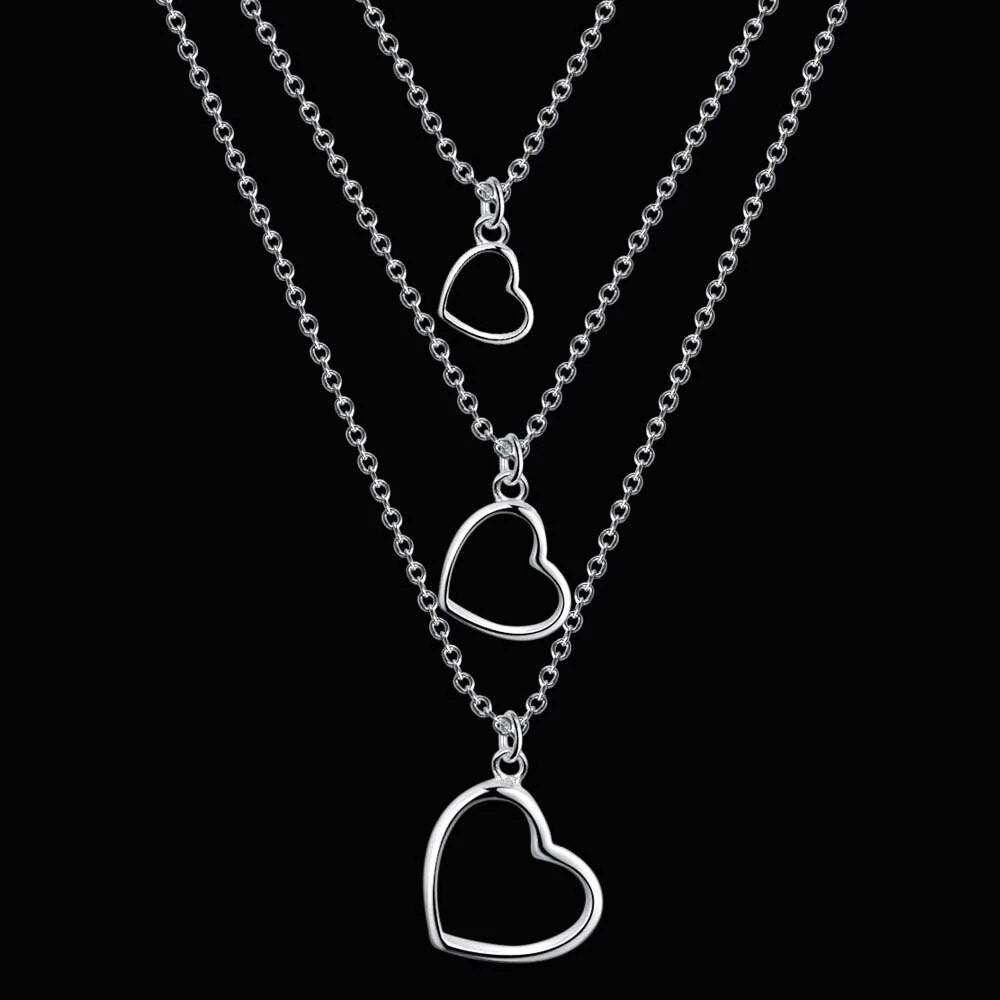 Classic 925 Stamped Silver romantic Love Heart Necklaces for women Charms Jewelry Party wedding Christmas Gifts