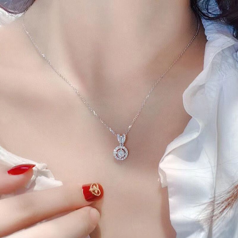 Classic Round Diamond Pendant Necklace OL Zircon Clavicle Chain for Women Engagement Banquet Jewelry Gifts