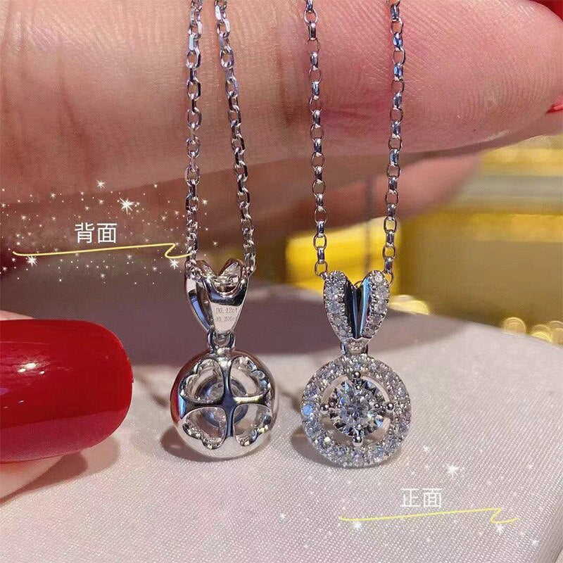 Classic Round Diamond Pendant Necklace OL Zircon Clavicle Chain for Women Engagement Banquet Jewelry Gifts