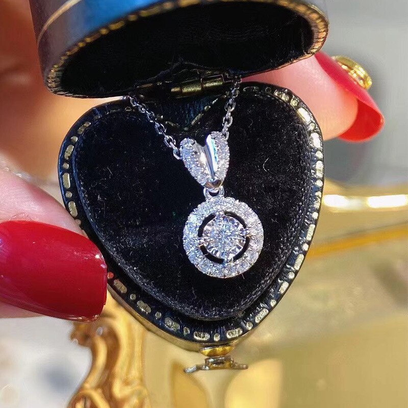 Classic Round Diamond Pendant Necklace OL Zircon Clavicle Chain for Women Engagement Banquet Jewelry Gifts