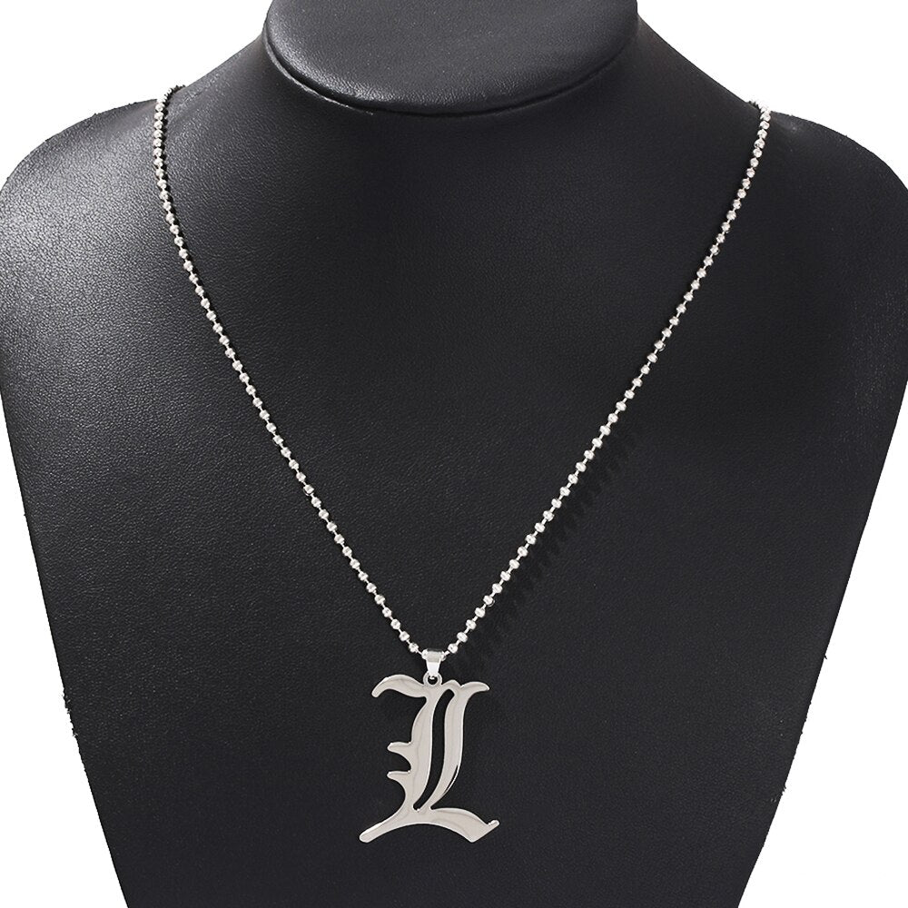 Comic Death Note L Pendant Necklace Cool Stainless Steel Alloy Old Eng