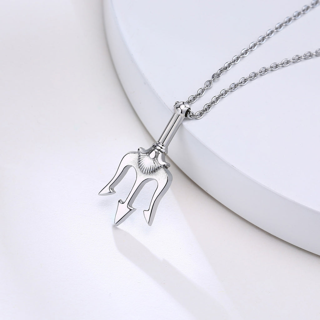 Cool Punk Neptune Trident Pendant Necklaces for Women,Solid Stainless Steel Metal Statement Sea Necklace Accessories