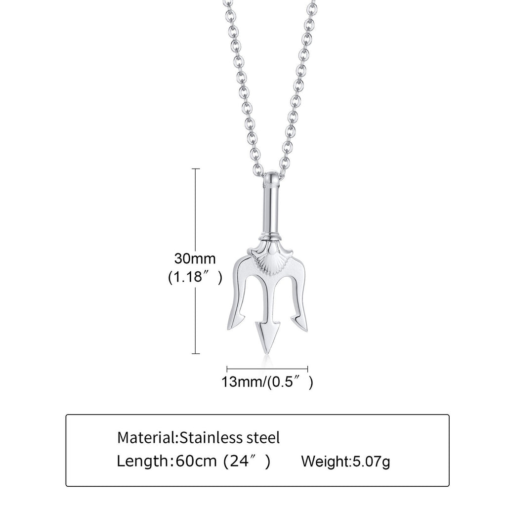 Cool Punk Neptune Trident Pendant Necklaces for Women,Solid Stainless Steel Metal Statement Sea Necklace Accessories