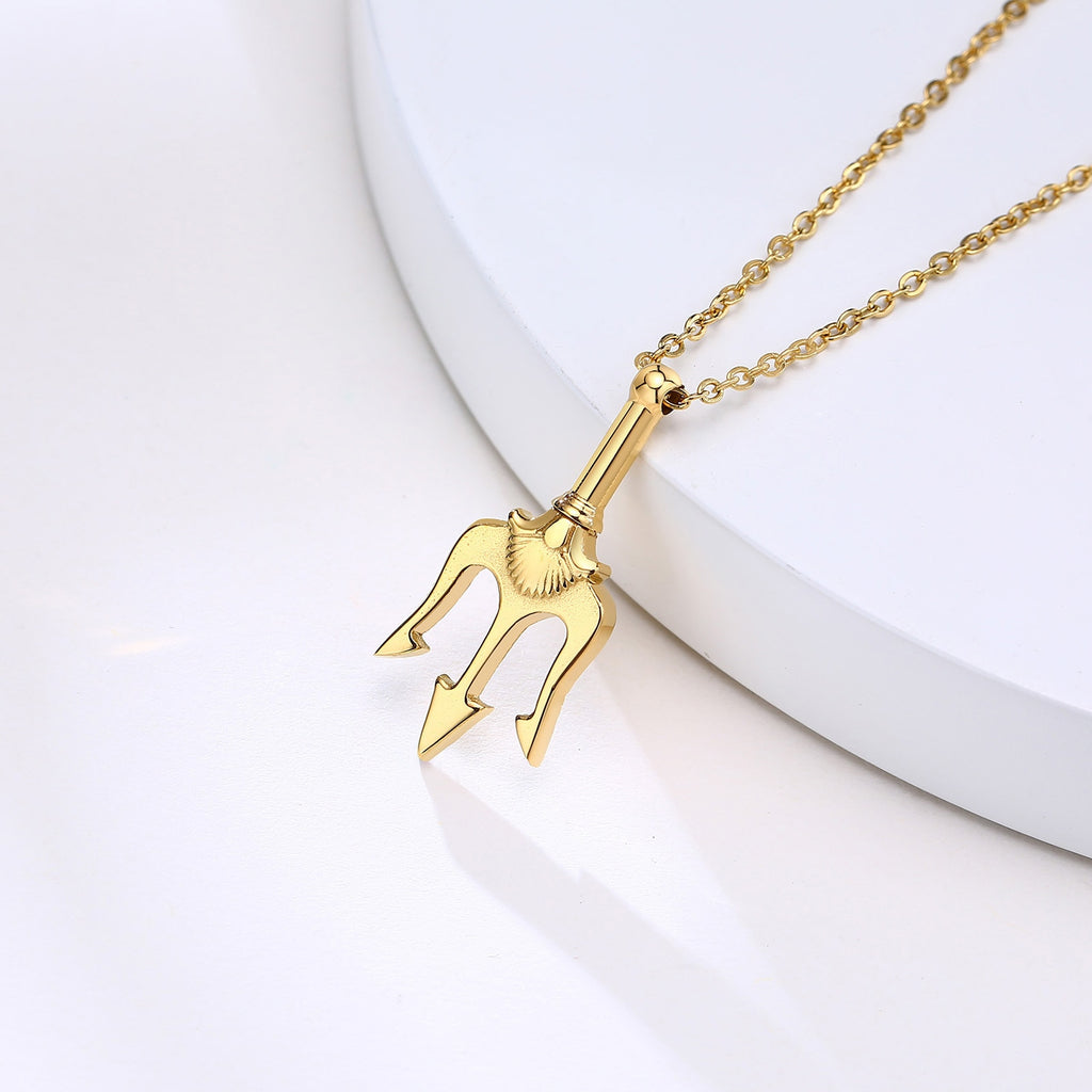 Cool Punk Neptune Trident Pendant Necklaces for Women,Solid Stainless Steel Metal Statement Sea Necklace Accessories