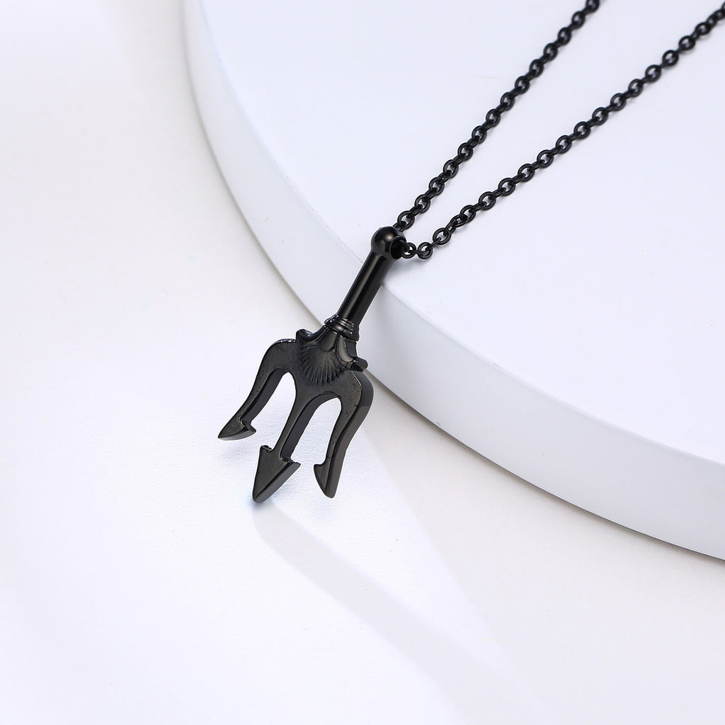 Cool Punk Neptune Trident Pendant Necklaces for Women,Solid Stainless Steel Metal Statement Sea Necklace Accessories