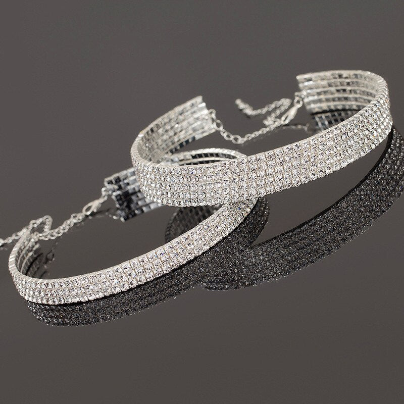 Cute Female Crystal White Rhinestone Necklace Wedding Jewelry Silver Color Choker Necklaces For Women