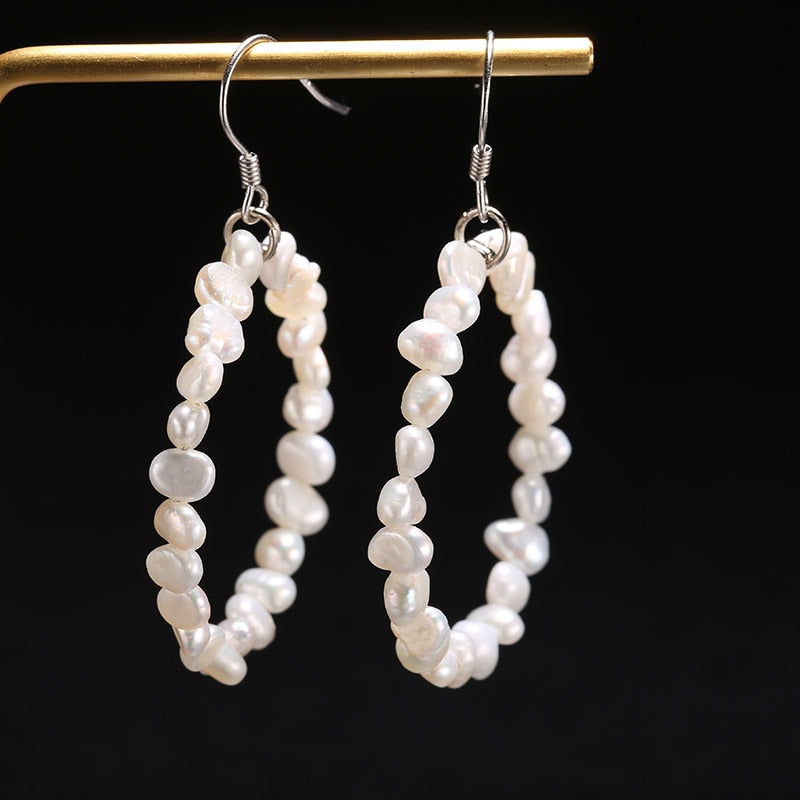 Silver Hoop Earrings Cultured 5-6mm Pearls Earring 925 Sterling Silver Dangler Earrings Instagram Jewelry