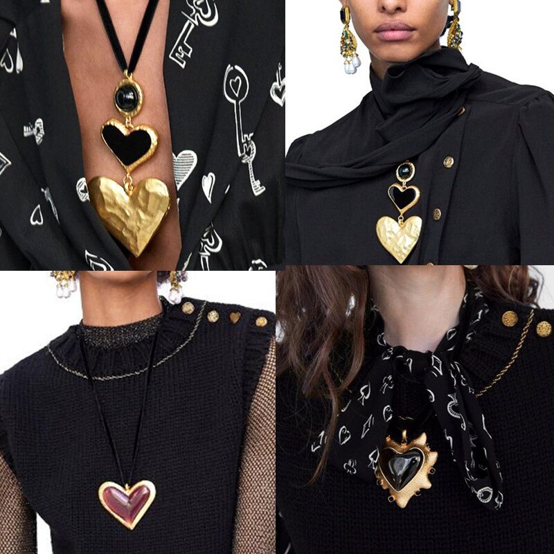 DIEZI Vintage Bohemia Big Heart Choker Necklaces For Women 2021 Statement Collar Necklaces Pendant Wedding Party Gifts
